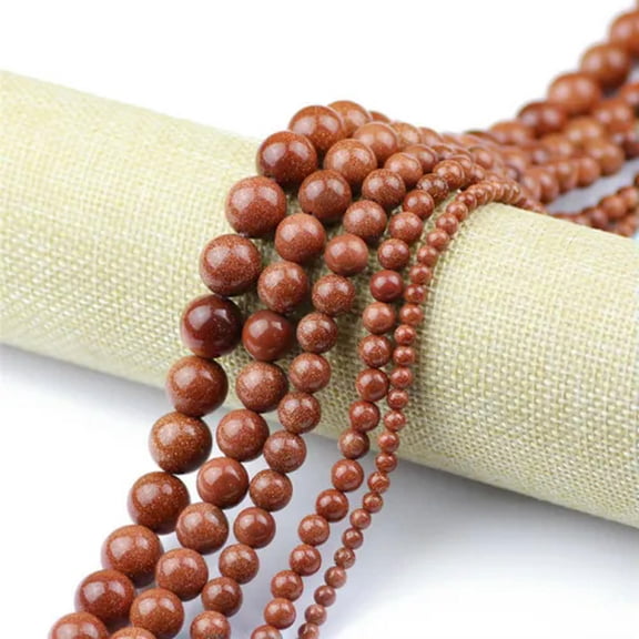K-KED Natural Gold Sand Stone 4/6/8/10/12MM Round Ball Loose bead 15.5" -12 mm