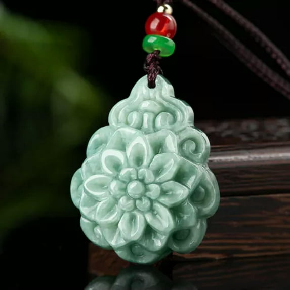 K-KED Natural Grade A Ice Jade Jadeite Lucky Men Women Gift Green The Roses Pendant