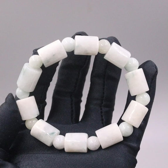 K-KED Natural Grade A Jade Jadeite Bracelet Women Men 12*13mm Tube Beaded Link 7inch