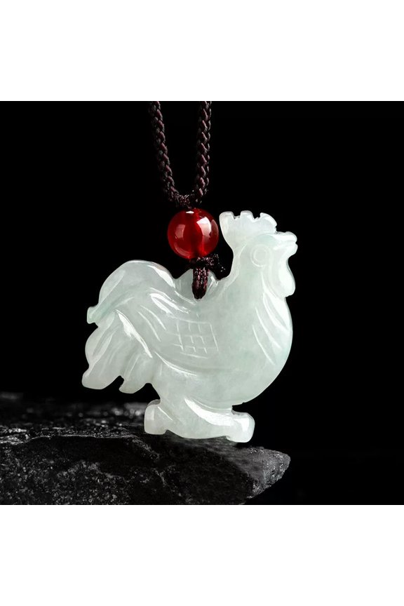 Natural Grade A Jade Jadeite Jade 3D Zodiac Rooster Lucky Icy Species Pendant-default