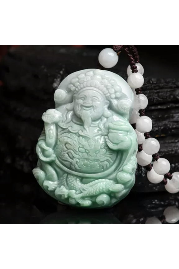 Natural Grade A Jade Jadeite Men Women Coin Dragon God Of Wealth Pendant