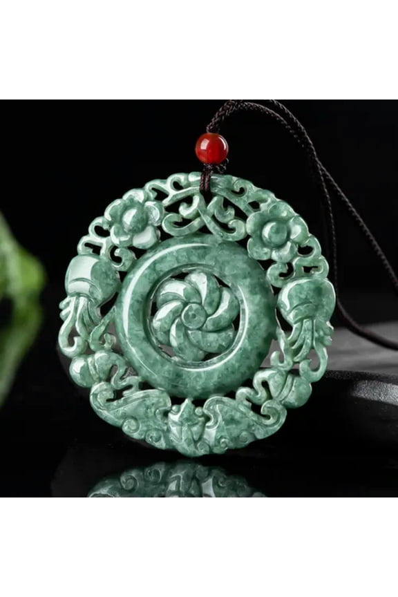 Natural Grade A Jade Jadeite Lucky Men Women Hollow Flower Round Circle Pendant