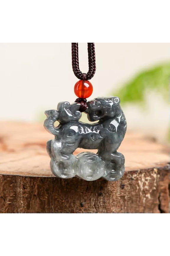 Natural Grade A Jade Jadeite Men Women Lucky Black Coin Zodiac Tiger Pendant