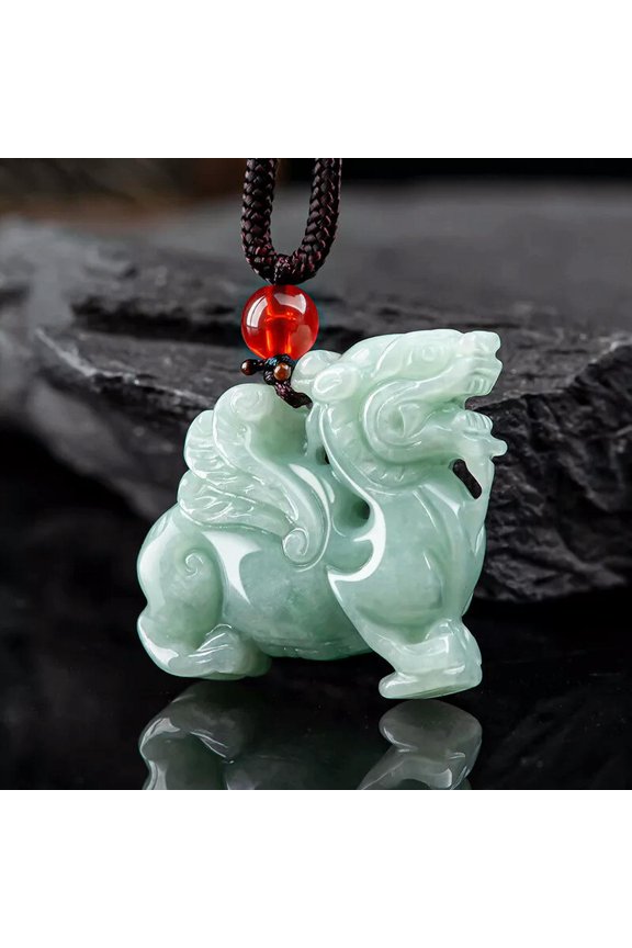 Natural Grade A Jade Jadeite Men Women Lucky Light Green Flying Kirin Pendant