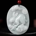 thumbnail image 1 of K-KED Natural Grade A Jade Jadeite Men Women Lucky Ruyi Coin Cloud Rabbit Oval Pendant, 1 of 7