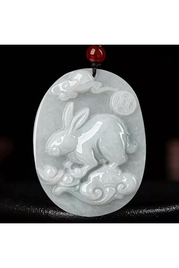Natural Grade A Jade Jadeite Men Women Lucky Ruyi Coin Cloud Rabbit Oval Pendant