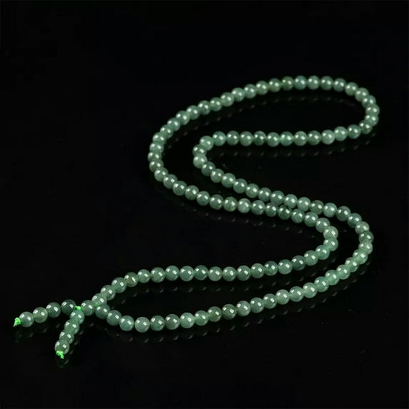 K-KED Natural Grade A Jade Jadeite Necklace Women 6mm Oil Green Beaded Chain 24inchL