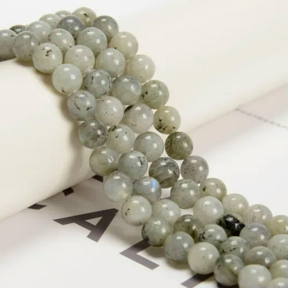 K-KED Natural Gray Labradorite Smooth Round Beads 6mm 8mm 10mm 12mm 15.5" Strand-10 mm