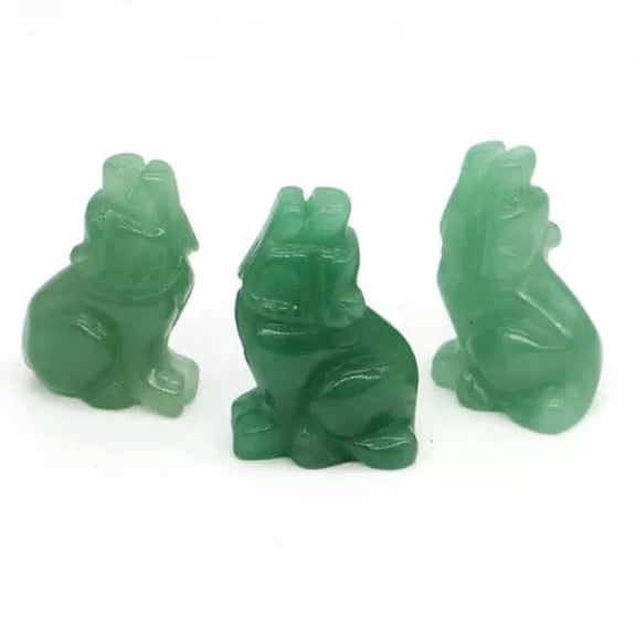 K-KED Natural Green Aventurine Quartz Carved Wolves Crystal Healing Wolf Decor Gift
