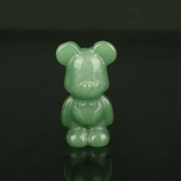K-KED Natural Green Aventurine Quartz Crystal Gloomy Little Bear Carved Animal Stone