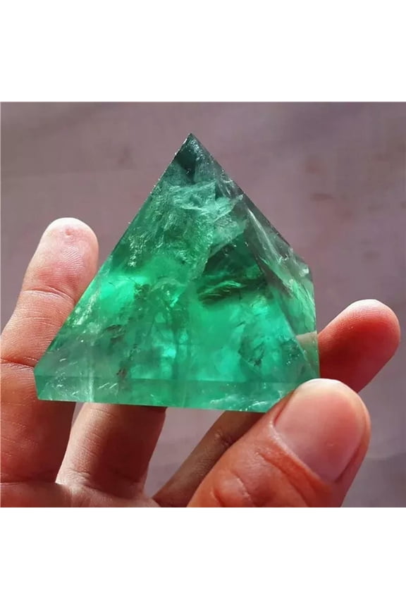 Natural Green Fluorite Quartz Crystal Healing Reiki Tower Gemstone Pyramid Decor