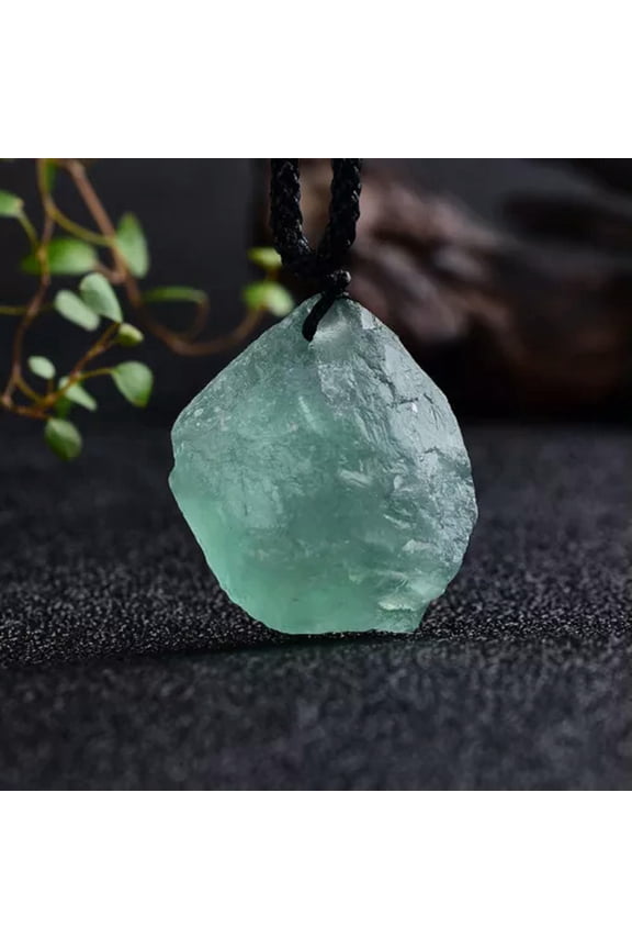 Natural Green Fluorite Quartz Crystal Pendant Raw Rough Stone Necklace Healing