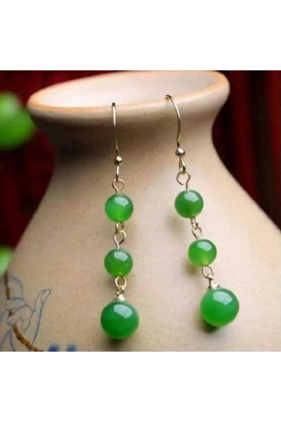 Natural Green Jade Jadeite Gemstone Beads Earrings AAA++ CARNIVAL Hook Lucky