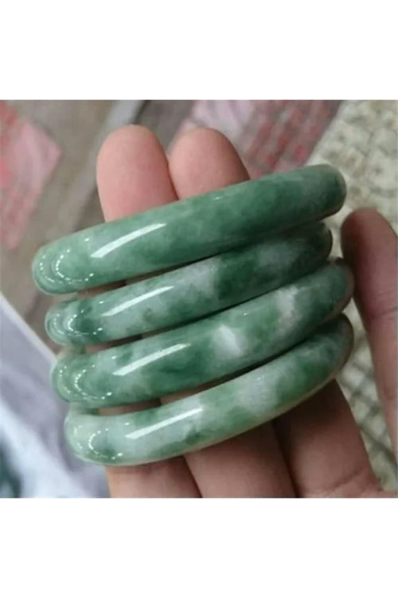 Natural Green Real Emerald Bracelet Bangle Women Fashion Jade Stone Gem Jewelry-56mm-Green&White