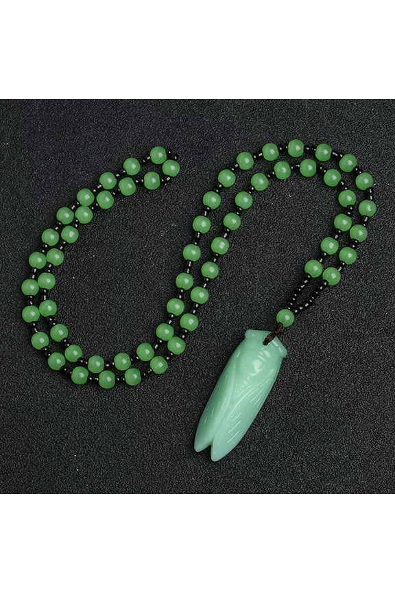 Natural Handmade Carved Light Green Jade Cicada Necklace Pendant for Women's Gif
