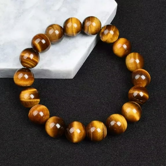 K-KED Natural Handmade Multicolor Tiger Eye Beads Stretch Bracelet Gemstone 7.5"-Yellow Tiger's Eye-6 mm