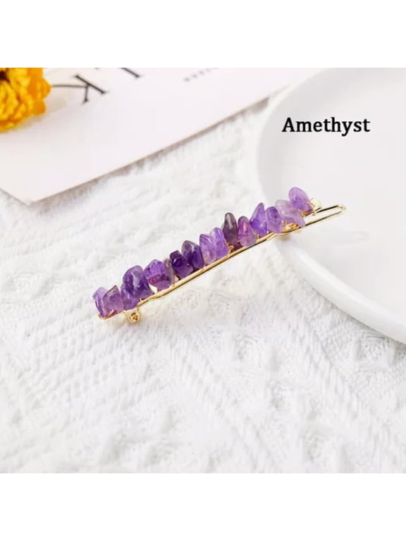 Natural Healing Quartz Crystal Braided Hair Clips Crushed Stone Bobby Pins Stick-Amethyst-5pcs