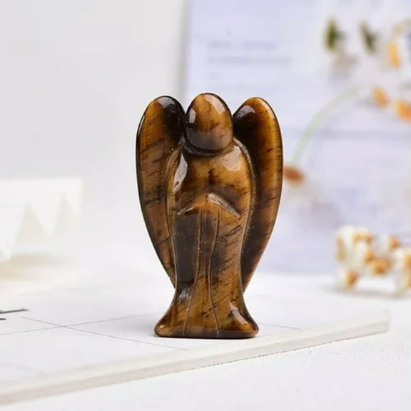 K-KED Natural Healing Quartz Crystal Carved Angle Guardian Stone Fairy Immortals Gift-Tiger's Eye Jade Stone