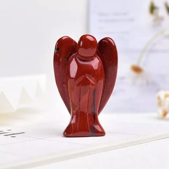 K-KED Natural Healing Quartz Crystal Carved Angel Stone Fairy Immortals Mineral Decor-5pcs-Red Jasper Stone
