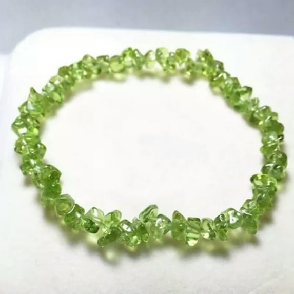 K-KED Natural Healing Quartz Gravel Hand Strings Crystal Gems Stretchy Bracelet Reiki-Olivine Green Quartz-1pc