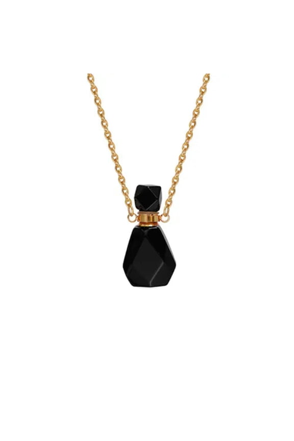 Natural Healing Reiki Gems Perfume Bottles Pendant Mineral Essential Oil Bottle-Obsidian