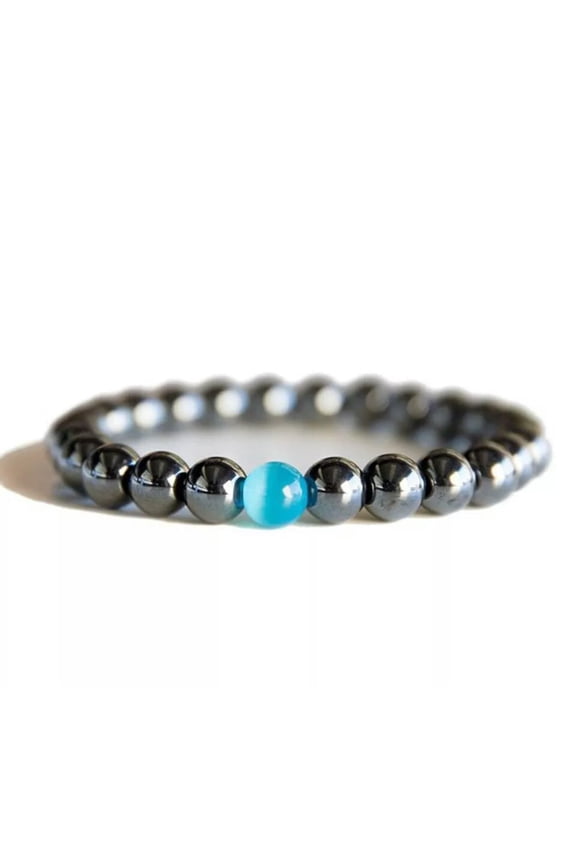 Natural Hematite Stone Blue Bead Stretch Bracelet Anxiety Worry Gift 8mm