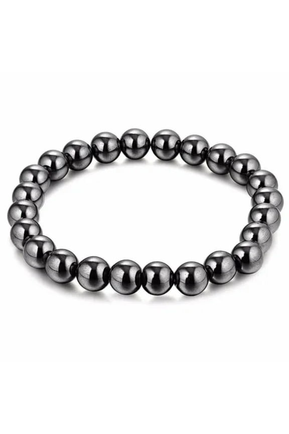 Natural Hematite Stone Bracelet 8mm Black Beads Pain Relief Therapy Stretch