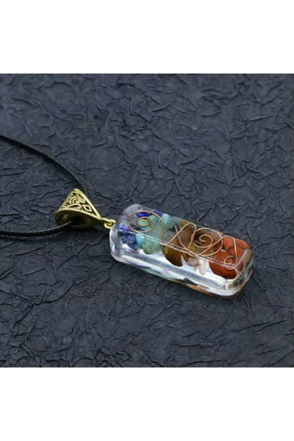 Natural Hexagonal Quartz Crystal Stone Pendulum Pendant Reiki Healing Necklace-Orgonite 7 Chakra