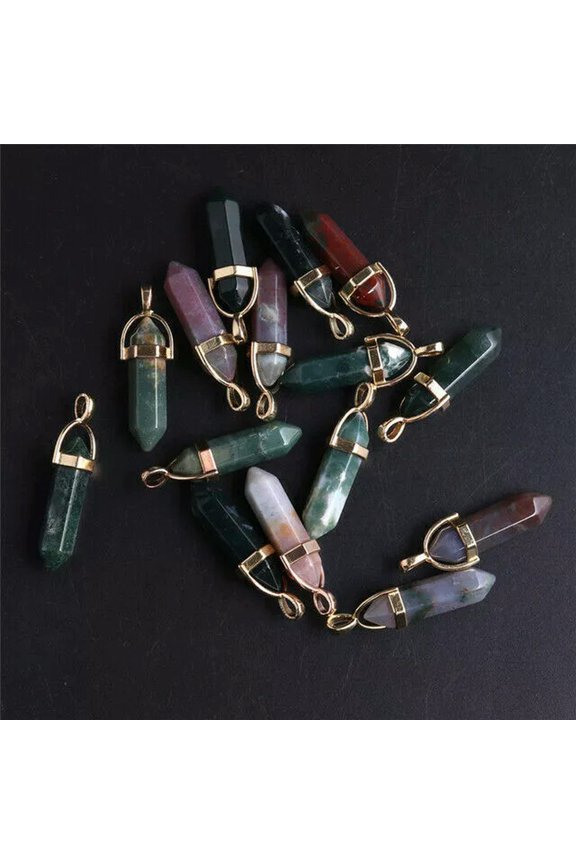 Natural Indian Agate Stone 50pcs Hexagonal Column Pendants for Delicate Jewelry Making