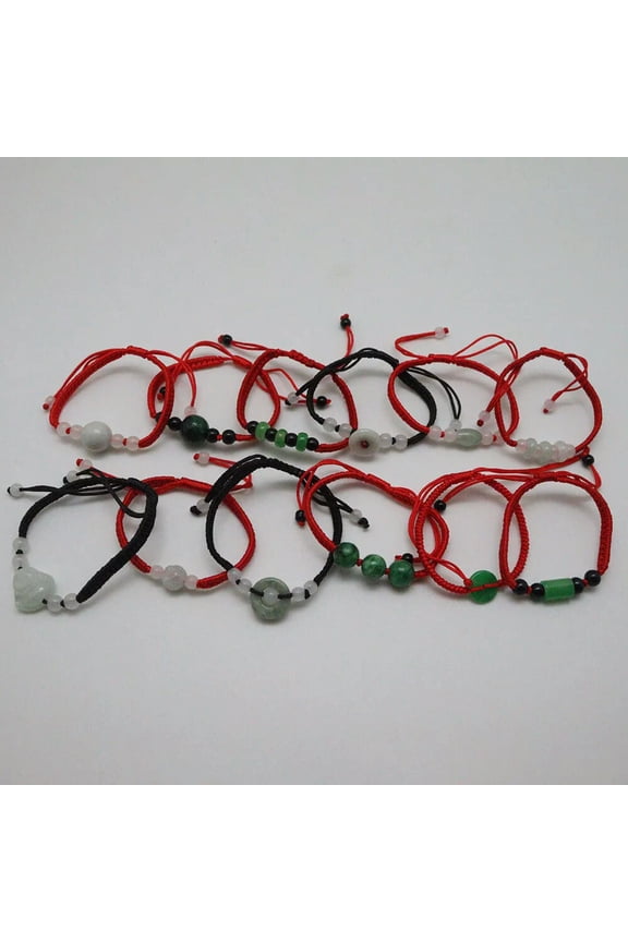 Natural Jade Bracelet For Women Men Chinese Red String Handmade Bracelet 12pcs