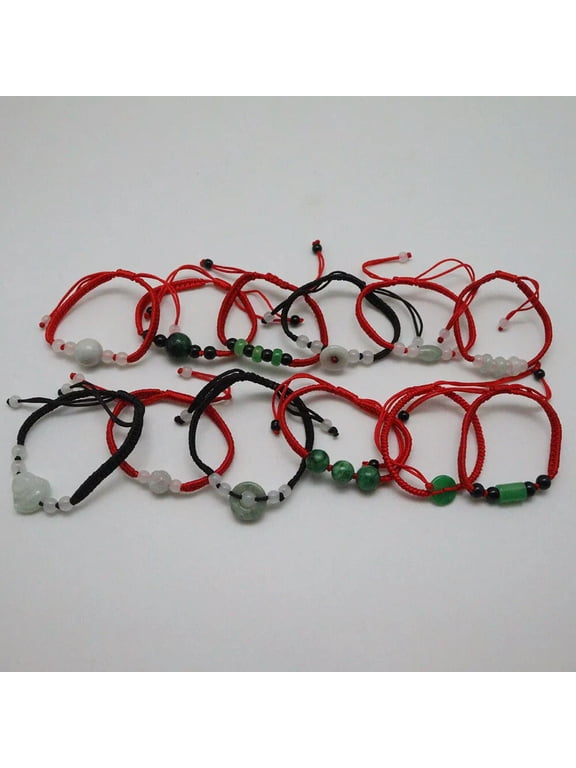 Natural Jade Bracelet For Women Men Chinese Red String Handmade Bracelet 12pcs
