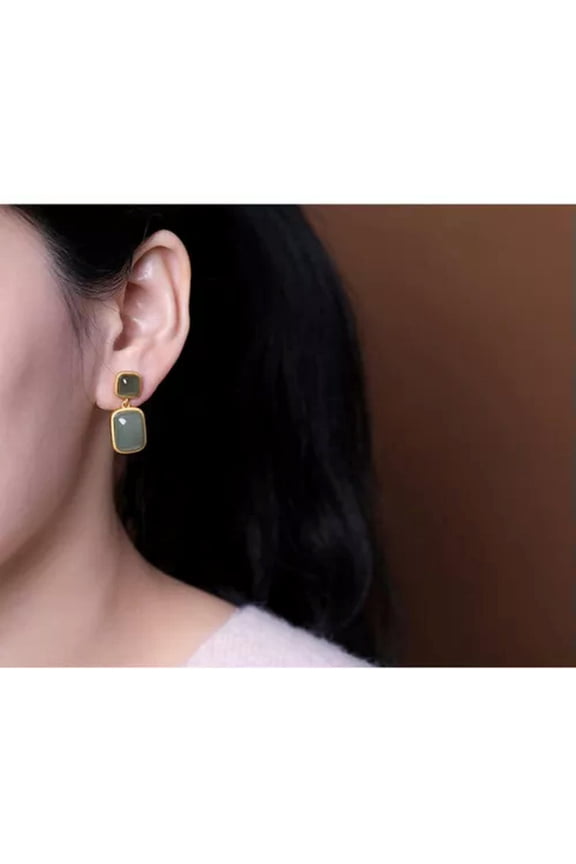Natural Jade Earrings Luxury 18K Gold Plated Ear Stud Real Delicate Jewelry Amulet-1
