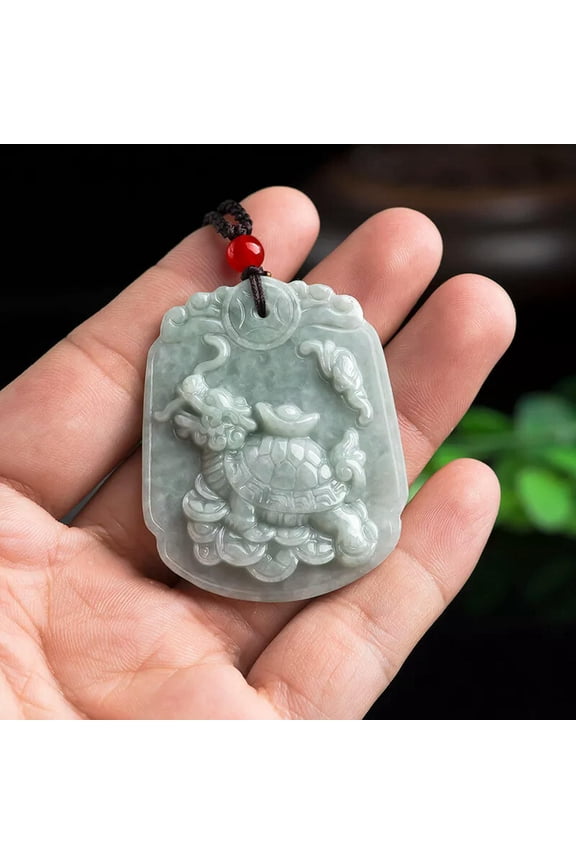 Natural Jadeite A Grade Jade Pendant Green Jadeite Lucky Coin Dragon Turtle