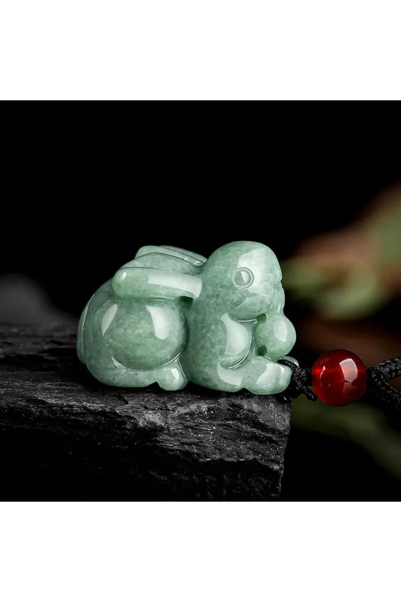 Natural Jadeite A Grade Jade Pendant Green Jadeite Lucky Zodiac Rabbit Pendant
