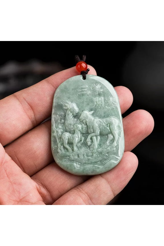Natural Jadeite A Grade Jade Pendant Green Jadeite Three Rams Bring Bliss Gift