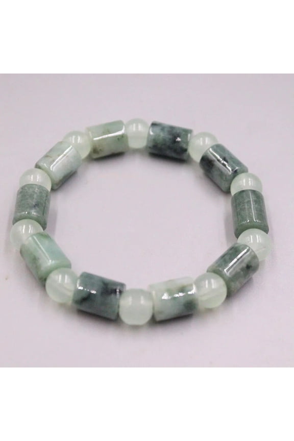 Natural Jadeite Bracelet Women Man 9*12mm Oil Green Pot Tube Bead Jade Bracelet