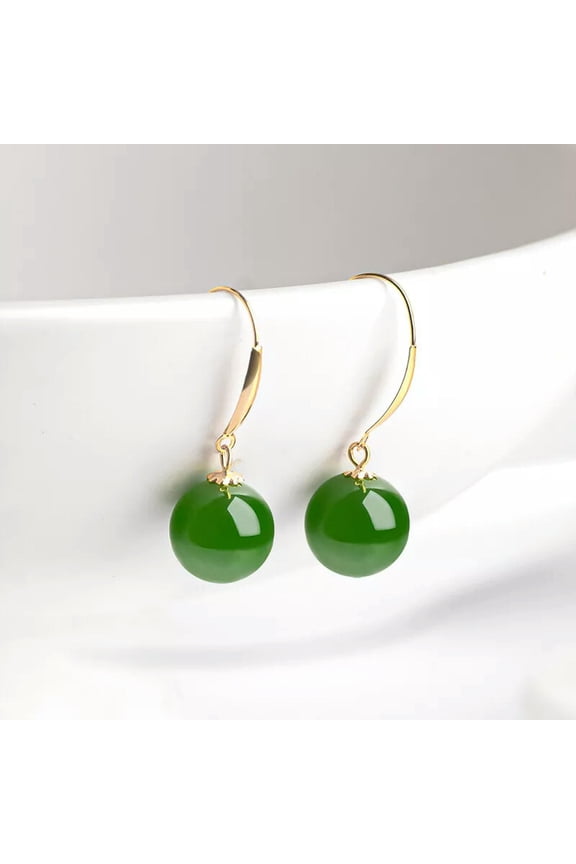 Natural Jasper Earrings A Grade Jade Jadeite Ball 18K Yellow Gold Earrings Drop