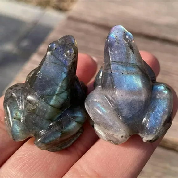 K-KED Natural Labradorite Quartz Crystal Frog Carved Gem Statue Mini Healing Ornament