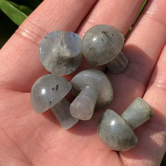 K-KED Natural Labradorite Quartz Crystal Mushroom Carved Gemstone Energy Mineral Decor-default