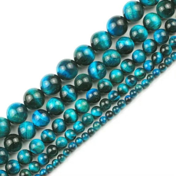 K-KED Natural Lake Blue Tiger Eye Gems 4/6/8/10/12MM Round Ball Loose bead 15.5"-4 mm