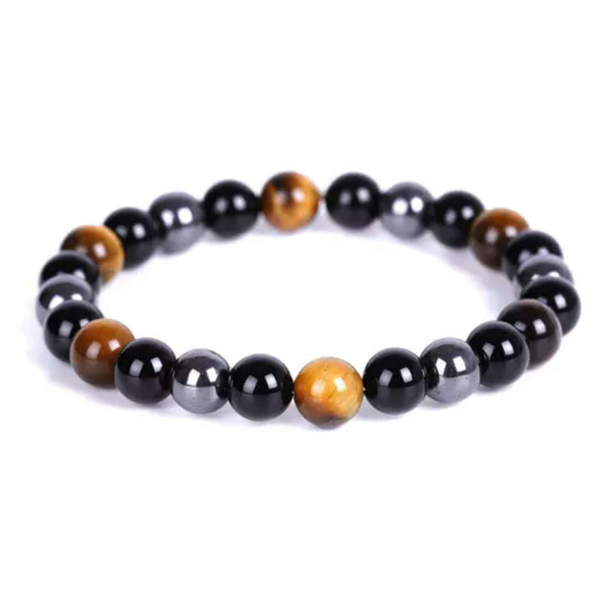 Zysta Men's Leather Bracelet With Tiger Eye & Lava Stone - Double Layered Beaded Cuff - View #5