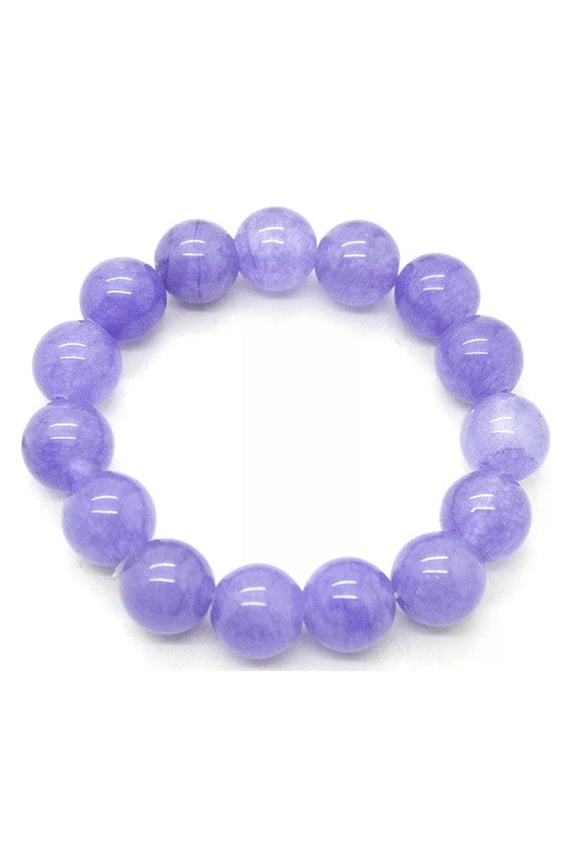 Natural Lavender Jade Jadeite Round Beaded Bangle Bracelet Gemstone 7.5'' AAA