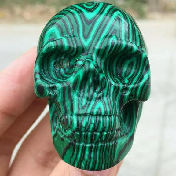 K-KED Natural Malachite Gemstone Quartz Crystal Skull Carved Skeleton Head Reiki Decor