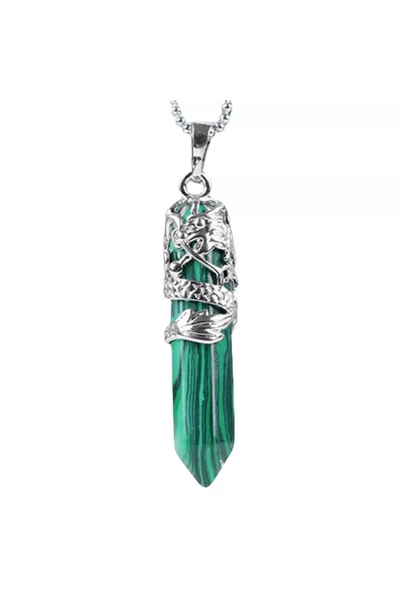 Natural Malachite Quartz Crystal Point Wand Necklace Chakra Reiki Pendant Gift