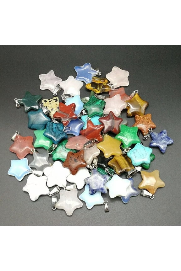 Natural Mixed 50pcs Star Stone Pendants 20x20mmfor Delicate Jewelry Making Wholesale