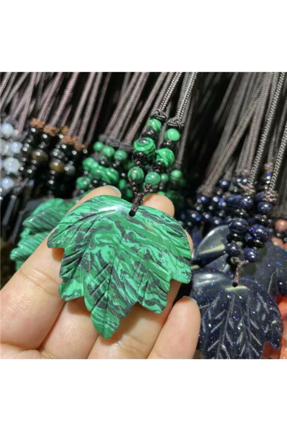 Natural Mixed Stone Maple Leaf Pendant Quartz Crystal Necklace Point Reiki-Malachite