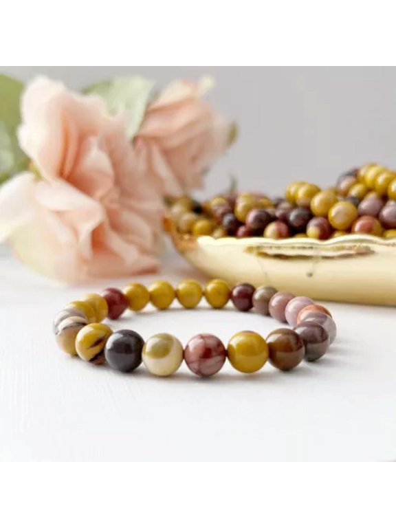 Natural Mookaite Bracelet 8mm Mookaite Jasper Gemstone Stretch Bracelet Handmade