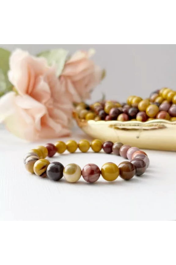 Natural Mookaite Bracelet 8mm Mookaite Jasper Gemstone Stretch Bracelet Handmade