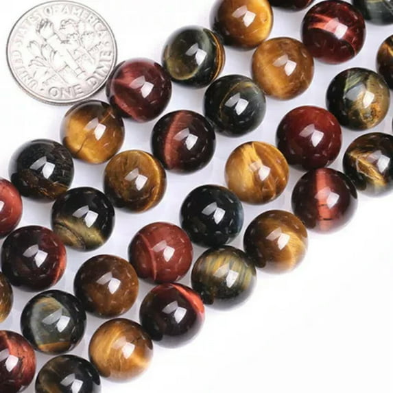 K-KED Natural Multi-Color Tiger's Eye Gemstone Round Beads For Delicate Jewelry Making 15" -8 mm