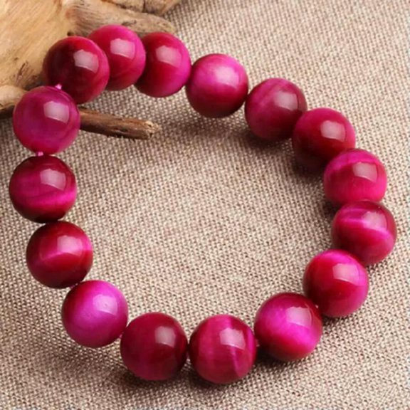 K-KED Natural Multicolor Tiger's Eye Round Gemstone Beads Bracelet 7.5'' AAA++-Rose Red-10 mm